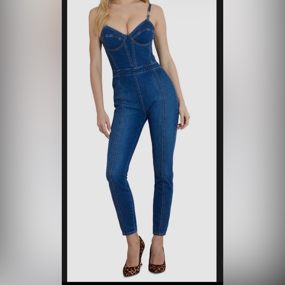 Guess Women's High Rise Blue Denim Sami Jumpsuit Small S